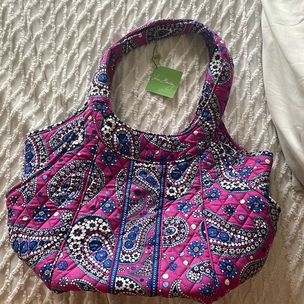 NEW VERA BRADLEY Quilted BOYSENBERRY Magnetic Close Side by Side Bucket Tote Bag